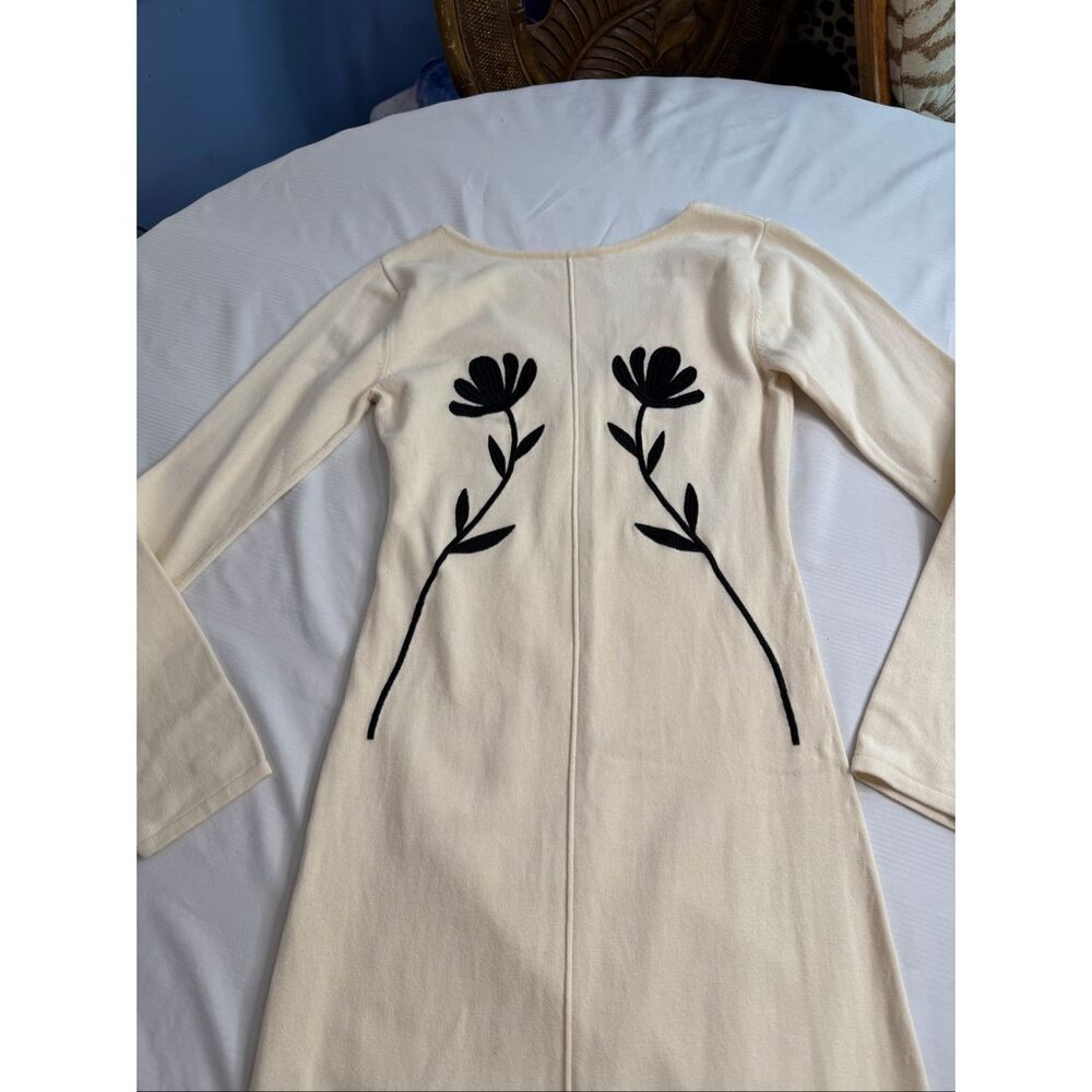 Another Girl Organic Cotton Floral Appliqué Knit Cream Ivory Midi Dress Size M/L